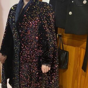 Sequin Embellished Black Coat